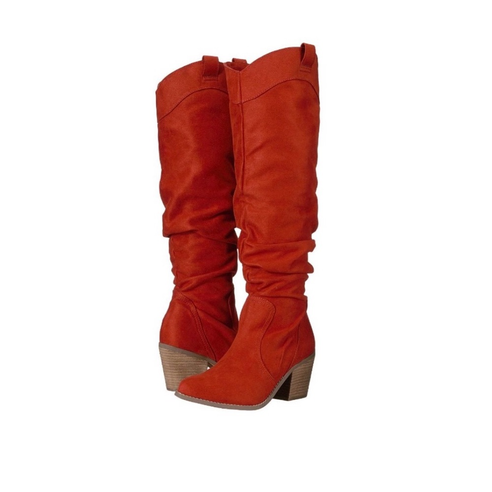 NWB $89 NOT RATED Women 7.5 Knee-High slouch Boots in Rust Vegan Suede Boho